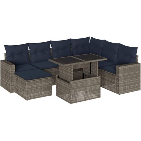 8-teiliges Gartensofa-Set mit Kissen, grau, Polyrattan vidaXL