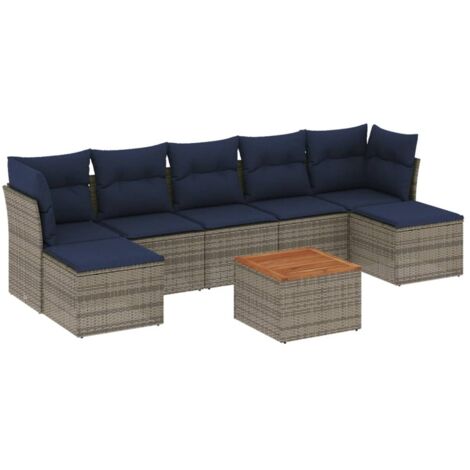 8-teiliges Gartensofa-Set mit Kissen, grau, Polyrattan vidaXL