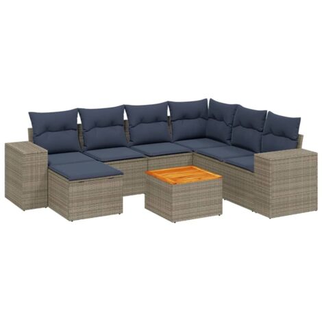 8-teiliges Gartensofa-Set mit Kissen, grau, Polyrattan vidaXL