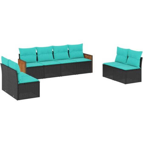 8-teiliges Gartensofa-Set mit Kissen, schwarzes Polyrattan vidaXL