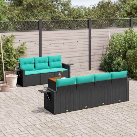 8-teiliges Gartensofa-Set mit Kissen, schwarzes Polyrattan vidaXL