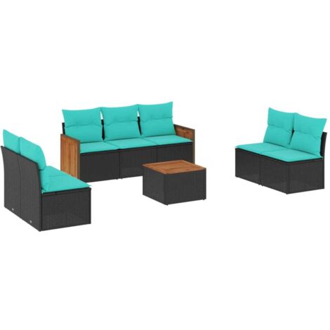 8-teiliges Gartensofa-Set mit Kissen, schwarzes Polyrattan vidaXL
