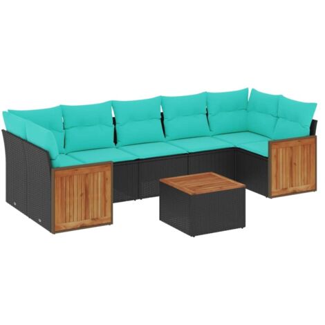 8-teiliges Gartensofa-Set mit Kissen, schwarzes Polyrattan vidaXL