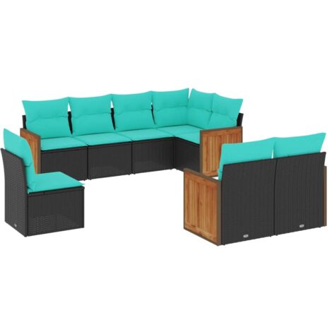8-teiliges Gartensofa-Set mit Kissen, schwarzes Polyrattan vidaXL