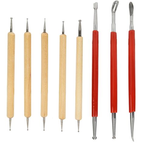 8-teiliges Lederschnitzwerkzeug-Set, bestehend aus einem doppelseitigen Stift, einem Löffel und einem Bohrerstift.