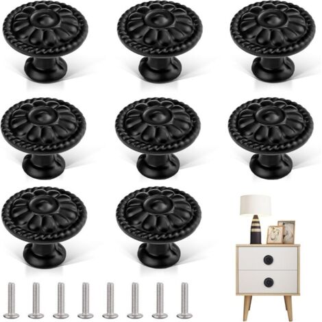 8-teiliges Möbelgriff-Set, runde schwarze Türknöpfe, Schubladenknöpfe, runde Vintage-Schrankknöpfe, Möbelknöpfe für Kommoden und Küchenschränke