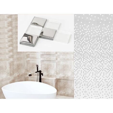 8-teiliges Mosaik aus Glas für Badezimmer und Küche - 242 cm x 30 cm - Silver Fog