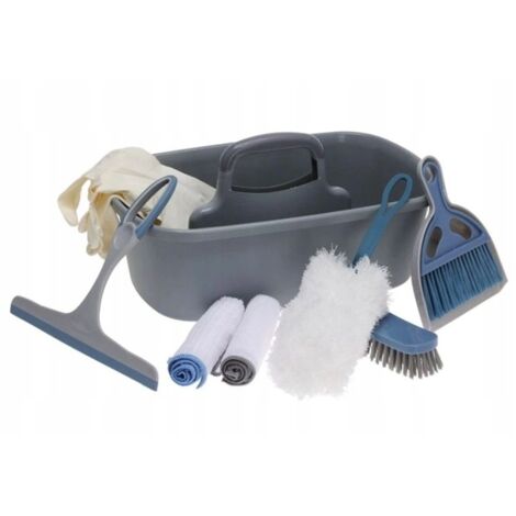 8-teiliges Reinigungsset. Eimer, Tücher, Besen, Handschuhe.