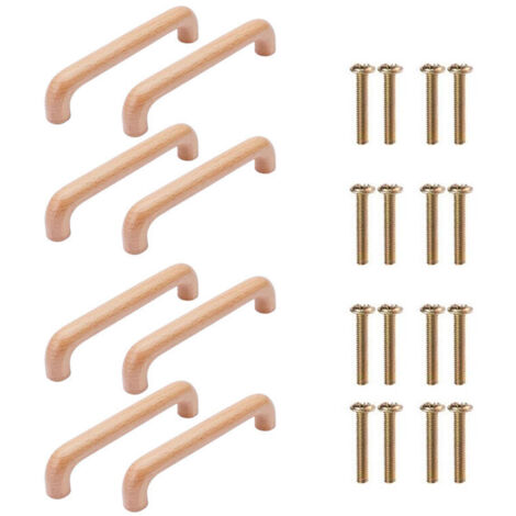 8-teiliges Set aus Holzmöbelgriffen, Schubladengriffen, Türgriffen und Schrankgriffen aus Buchenholz für Küche, Kleiderschrank und Kommode (Gesamtlänge 145 mm, Holzfarbe)