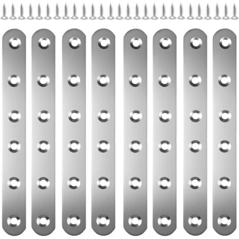 8-teiliges Set aus Metall-Montagewinkeln, 165 mm x 20 Edelstahl-Flachverbindern, Edelstahl-Flachwinkelverbindern mit Schrauben, Metall-Montagesatz zur Reparatur von Holzmöbeln, Schränken, Stühlen und