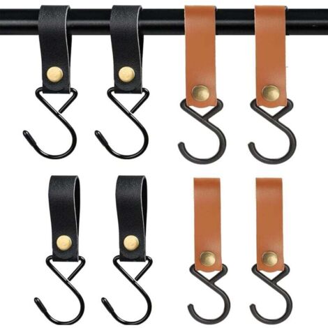 8-teiliges Set kleiner Haken (4 schwarze + 4 braune), Haken und Stifte für Zuhause, Kinderwagenhaken, schwarzer Leder-Campinghaken
