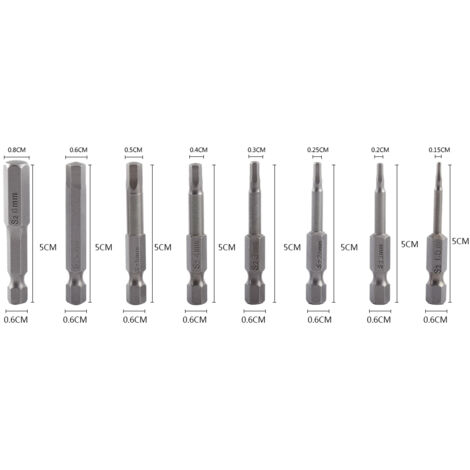 8-teiliges Set magnetischer Sechskant-Schraubendreherbits, hohe Härte, 1/4-Zoll-Sechskantschaft, H1,5–H8, für elektrische Bohrmaschinen und Handschraubendreher