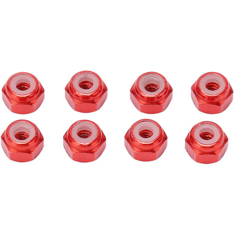 8-teiliges Set Sicherungsmuttern aus Aluminiumlegierung mit Nylonfutter, Größe M2, für 1/24 RC-Modelle Axial SCX24, Rot