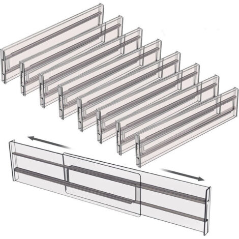 8-teiliges Set verstellbarer Schubladeneinsätze, ausziehbar von 27,5 bis 52 cm, verstellbarer Schubladenorganizer für Küchenutensilien, Schminktisch, Badezimmer und Kosmetik.