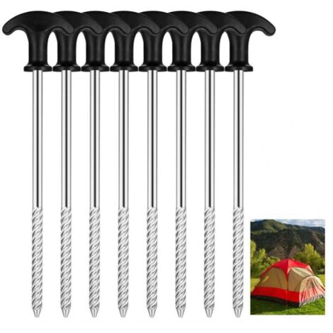 8-teiliges Set Zeltnägel, Schraubnägel, 21 cm Bodenanker, robuste Metall-Campingnägel, Bodenbefestigung für Planenzelte, Gartenzelte und Campingausrüstung
