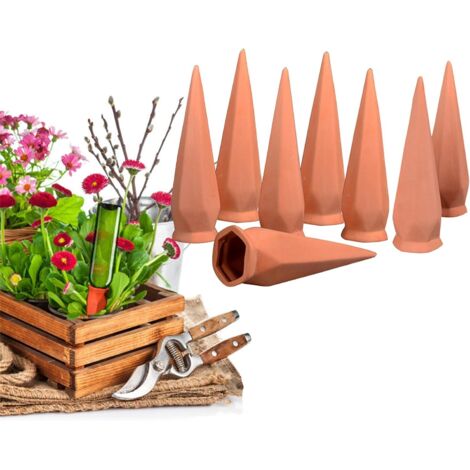8-teiliges Tropfbewässerungsset, automatisches Pflanzenbewässerungsgerät aus Keramik für den Urlaub, Spender zur Bewässerung von Pflanzen für Garten, Zuhause, drinnen und draußen, geometrisch