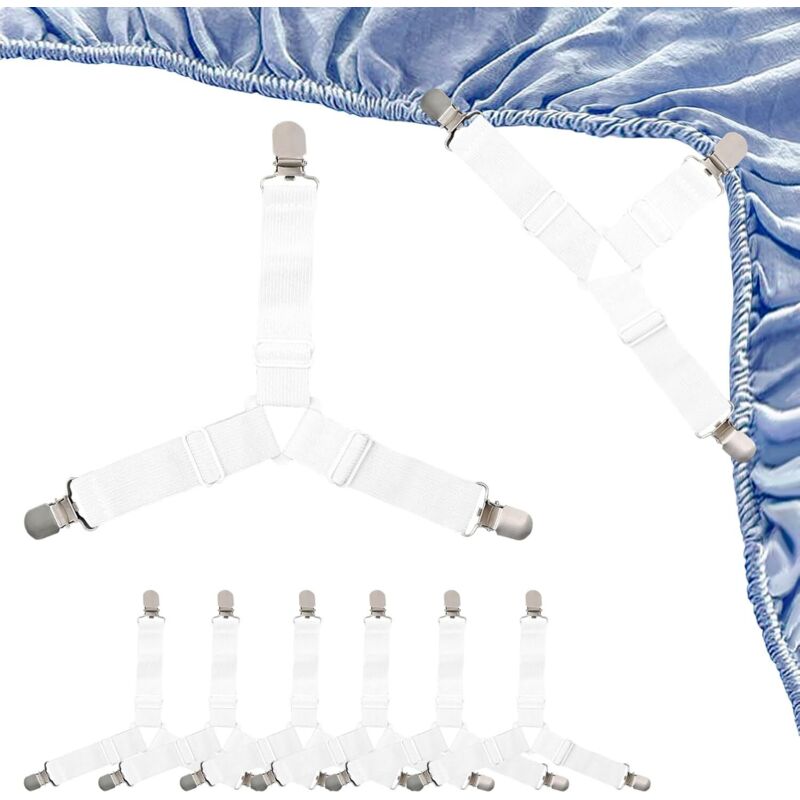 8 tendeurs drap-housse blancs réglables avec pinces métalliques, pour matelas, canapé et literie