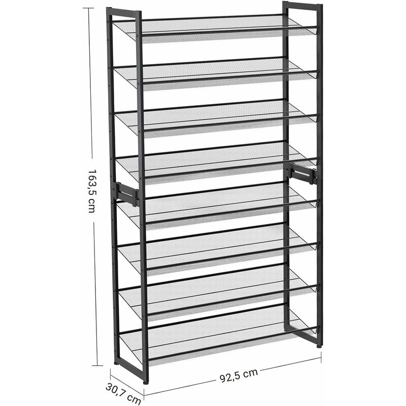 8 Tier Shoe Rack Set Of 2 Stackable 4 Tier Shoe Organiser Metal Shoe Storage With Adjustable Mesh Shelves Flat Or Angled Mountable Black Lmr08b