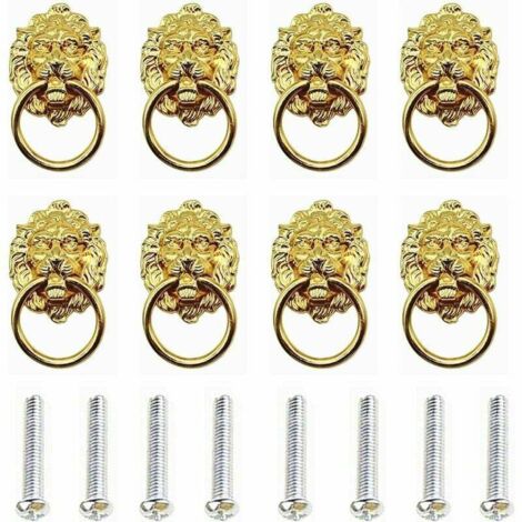 8 tiradores de gabinete con cabeza de león, tiradores de cajón de bronce antiguo con forma de león, anillos de cajón con cabeza de león, con tornillos, para tiradores de puertas de gabinete y tiradore