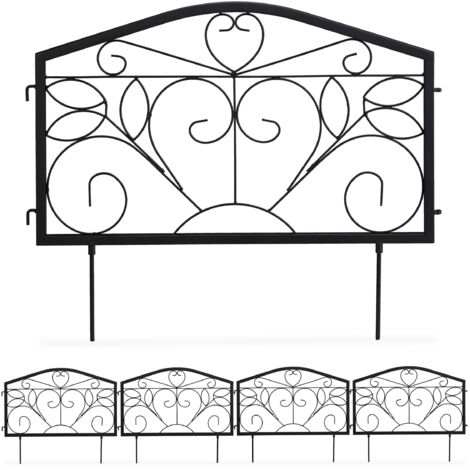 8 tlg. Beetzaun, Beetumrandung für Garten, Steckzaun Eisen, antik, Ornamente, Zierzaun HxB: 33 x 450 cm, schwarz