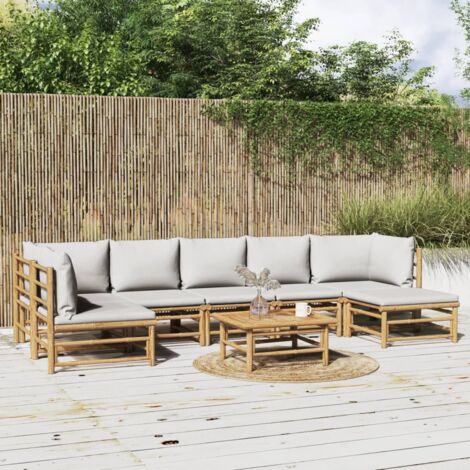 8-tlg. Garten-Lounge-Set, Gartenmöbel-Set, Terrassen-Sitzgruppe mit Kissen Hellgrau Bambus ZDEH37731 BonneVie