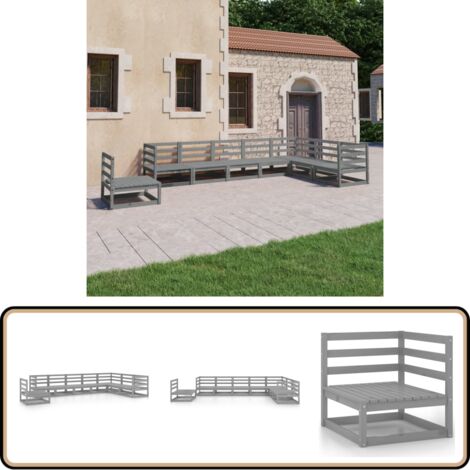 8-tlg. Garten-Lounge-Set Grau Kiefer Massivholz - Gartensofa - Lounge Set - Gartenmöbeln - Rattan Gartenmöbel - Holz Gartenmöbel