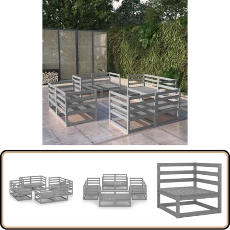 8-tlg. Garten-Lounge-Set Grau Massivholz Kiefer - Gartensitzgruppe - Loungesessel - Gartenmöbel Set - Rattan Möbel - Holz Gartenmöbel