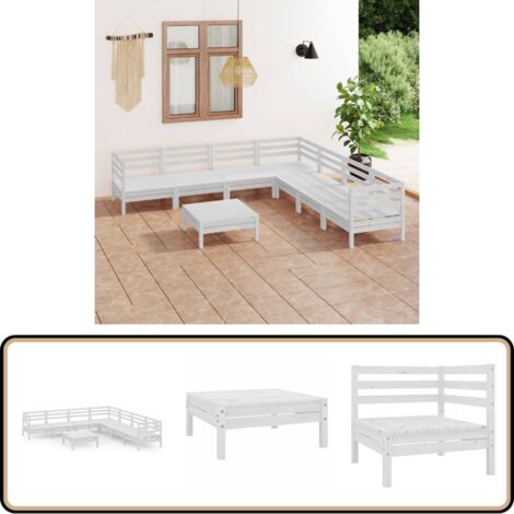 8-tlg. Garten-Lounge-Set Massivholz Kiefer Weiß - Outdoor Lounge Set - Gartenmöbel - Holzmöbel - Kiefernholz - Garten Sofa