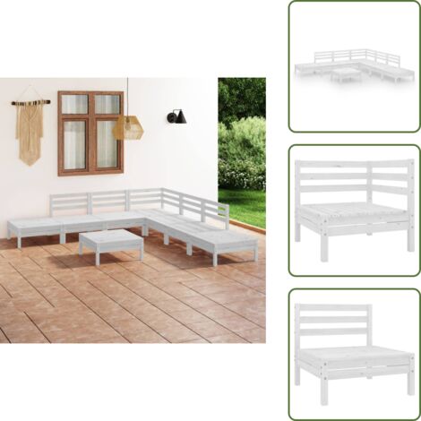 8-tlg. Garten-Lounge-Set Massivholz Kiefer Weiß - Outdoor Möbel - Garten Lounge Set - Kiefernholzmöbel - Rattan Gartenmöbel - Gartenmöbel Set