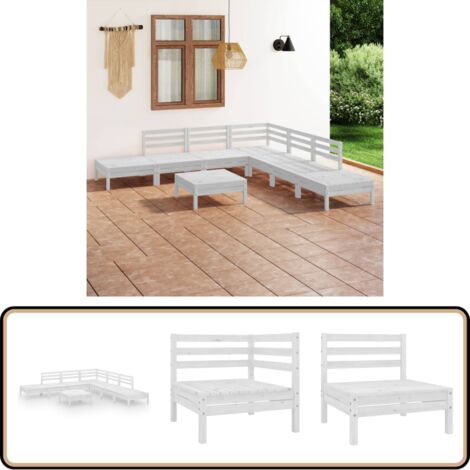 8-tlg. Garten-Lounge-Set Massivholz Kiefer Weiß - Outdoor Möbel - Garten Lounge Set - Kiefernholzmöbel - Rattan Gartenmöbel - Gartenmöbel Set