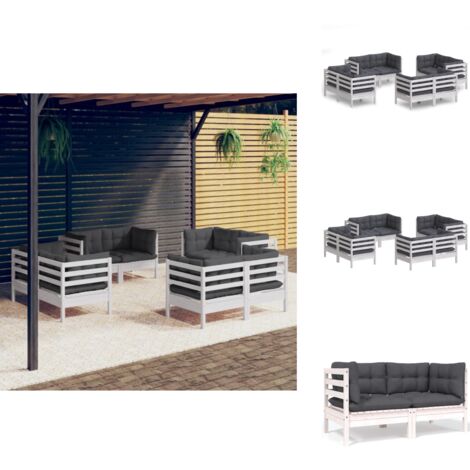 8-tlg. Garten-Lounge-Set mit Anthrazit Kissen Kiefernholz - Gartenmöbeln - Loungemöbel - Outdoor Möbel - Kiefernholz - Gartenloungeset