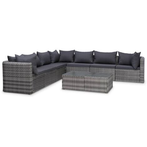 8-tlg. Garten-Lounge-Set mit Auflagen Poly Rattan Grau vidaXL