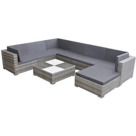 8-tlg. Garten-Lounge-Set mit Auflagen Poly Rattan Grau vidaXL