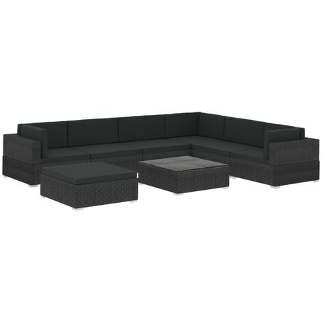 8-tlg. Garten-Lounge-Set mit Auflagen Poly Rattan Schwarz