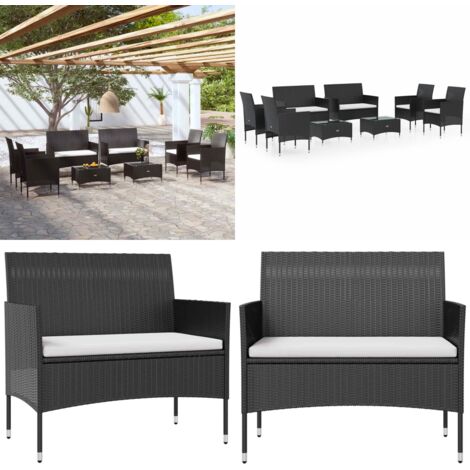 8-tlg. Garten-Lounge-Set mit Auflagen Poly Rattan Schwarz - Gartenmöbel - Loungemöbel - Rattanmöbel - Outdoormöbel - Balkonmöbel - Home & Living