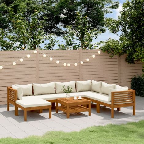 8-tlg. Garten-Lounge-Set mit Creme Kissen Massivholz Akazie
