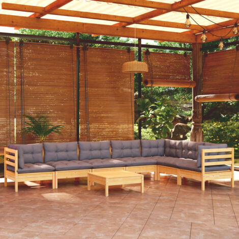 8-tlg. Garten-Lounge-Set mit Grauen Kissen Kiefer Massivholz vidaXL