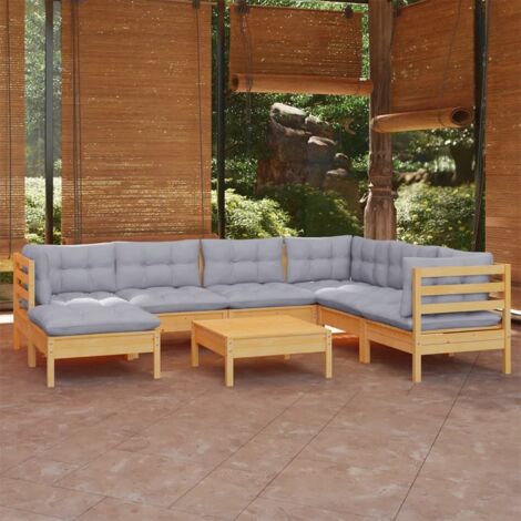 8-tlg. Garten-Lounge-Set mit Grauen Kissen Kiefer Massivholz vidaXL