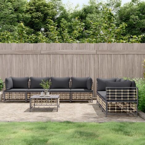 8-tlg. Garten-Lounge-Set mit Kissen Anthrazit Poly Rattan vidaXL