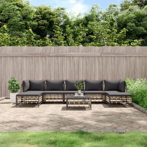 8-tlg. Garten-Lounge-Set mit Kissen Anthrazit Poly Rattan vidaXL