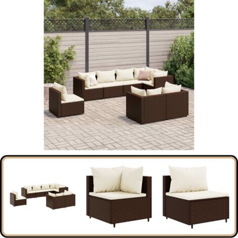 8-tlg. Garten-Lounge-Set mit Kissen Braun Poly Rattan - Gartensets - Loungeset - Gartenmöbel - Rattan Möbel - Balkonmöbel