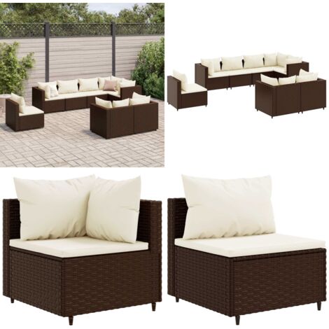 8-tlg. Garten-Lounge-Set mit Kissen Braun Poly Rattan - Gartensets - Loungeset - Gartenmöbel - Rattan Möbel - Balkonmöbel - Home & Living