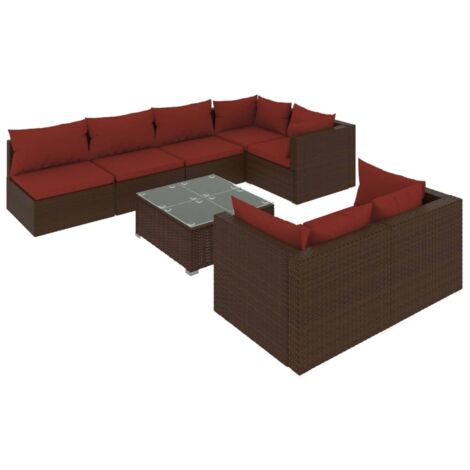 8-tlg. Garten-Lounge-Set mit Kissen Braun Poly Rattan vidaXL