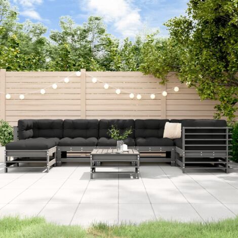 8-tlg. Garten-Lounge-Set mit Kissen Grau Massivholz vidaXL