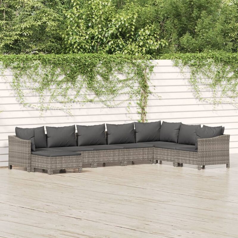8-tlg. Garten-lounge-set Mit Kissen Grau Poly Rattan - Vidaxl
