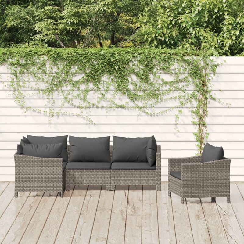Vidaxl 5-tlg. Garten-lounge-set Mit Kissen Grau Poly Rattan