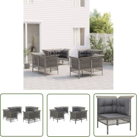 8-tlg. Garten-Lounge-Set mit Kissen Grau Poly Rattan vidaXL