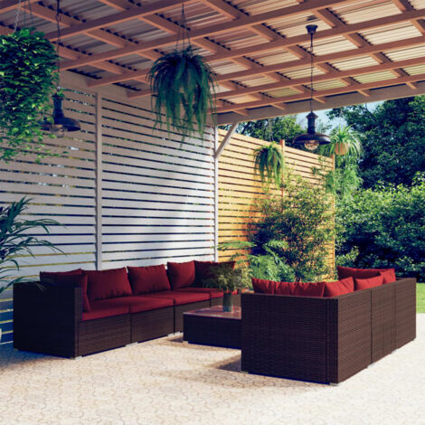 8-tlg. Garten-Lounge-Set mit Kissen Poly Rattan Braun