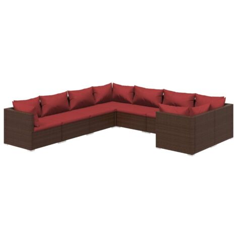 8-tlg. Garten-Lounge-Set mit Kissen Poly Rattan Braun vidaXL