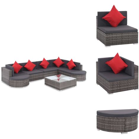 8-tlg. Garten-Lounge-Set mit Kissen Poly Rattan Grau - Gartensortiment - Lounge Möbel - Outdoor Sofa - Rattan Gartenmöbel - Gartenloungeset